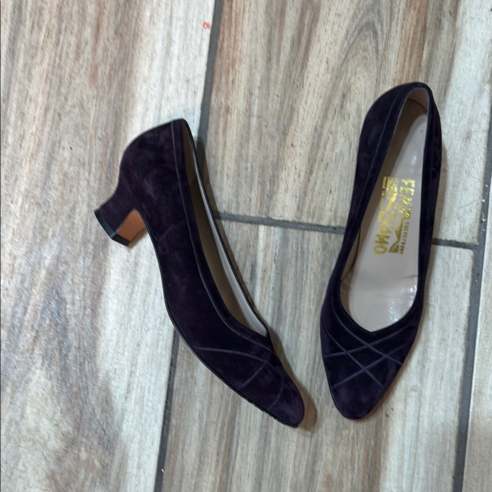 Salvatore Ferragamo Purple Heels Suede Elegance